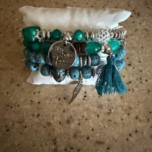 Source Unknown Teal & Turquoise Stacked Charm Bracelet Set